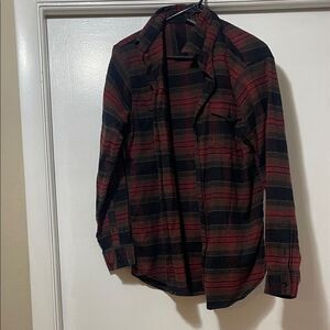Burnside Red and Black Plaid flannel button down Shirt size medium